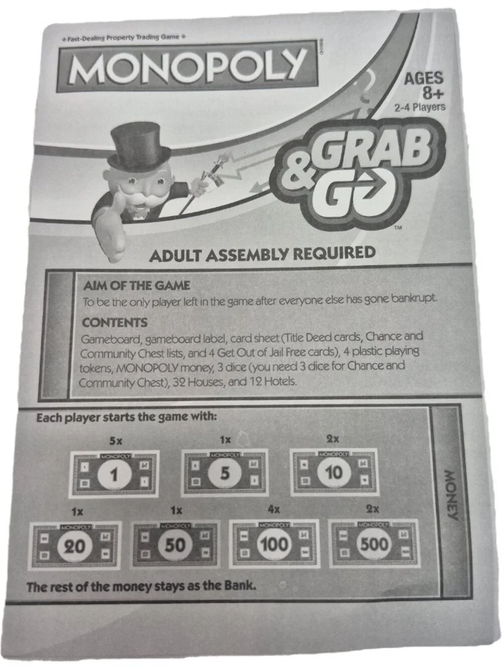 Monopoly Grab & Go Compact Board Game Hasbro Kids Family Travel Version Ages 8+